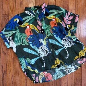 Bold Jungle Print Linen Boxy Shirt – Tropical Animals – Size M EUC